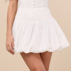 NWT Lulus Evynne White Poplin Bubble-hem Mini Skirt - Size S